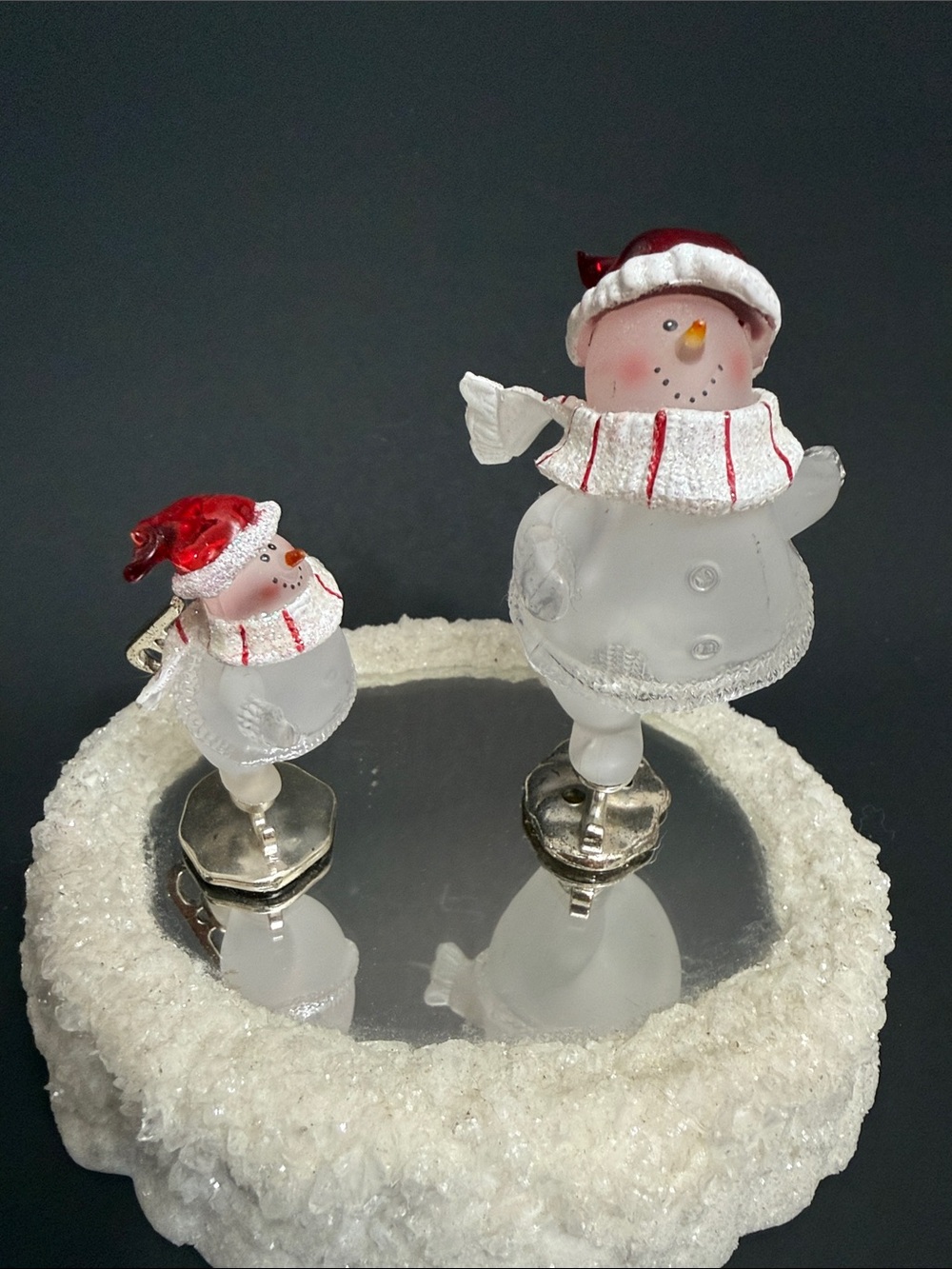 Vintage Holiday Glass Snowman Figurine Set - White & Red - Picture 2 of 4